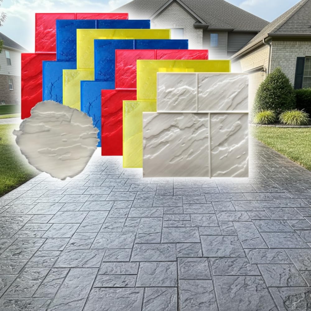 Grand Ashlar Slate Stone Concrete Stamps Set of 8 - Made in USA | Durable Polyurethane, Rigid & Flexible Forms for Patios, Driveways, Walkways & DIY Projects SM 3004/S-8
