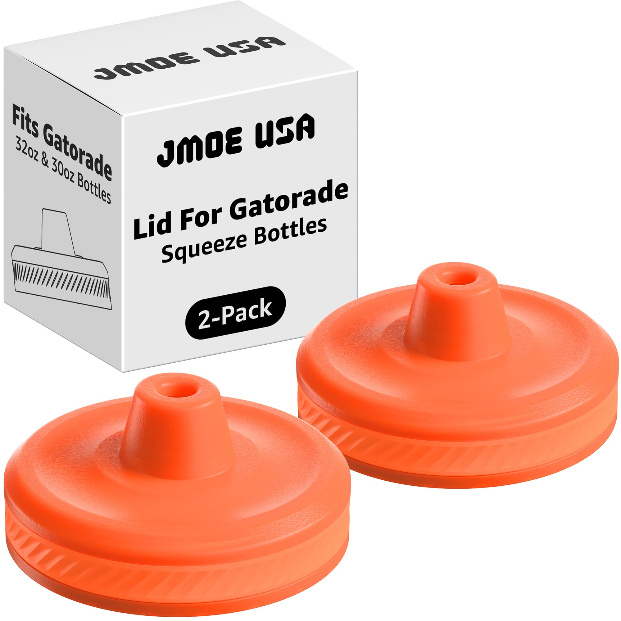 Jmoe USA Improved Lid For Gatorade Water Bottle | Fits Squeezable 32 oz and 30 oz Versions | Faster Flow Valve and Easy Twist Grip | Made With Food-Grade Materials (2-Pack)