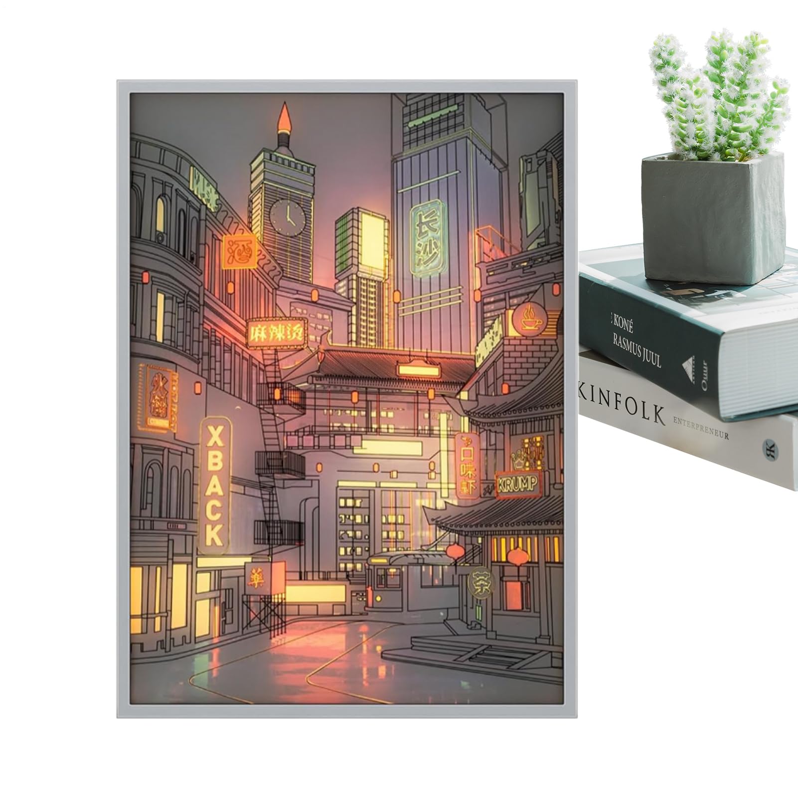 Pintura de luz LED de una ciudad, decoración de pared iluminada con iluminación de atenuación, arte de pared LED para decoración del hogar para Navidad, Año Nuevo, Pascua, cumpleaños