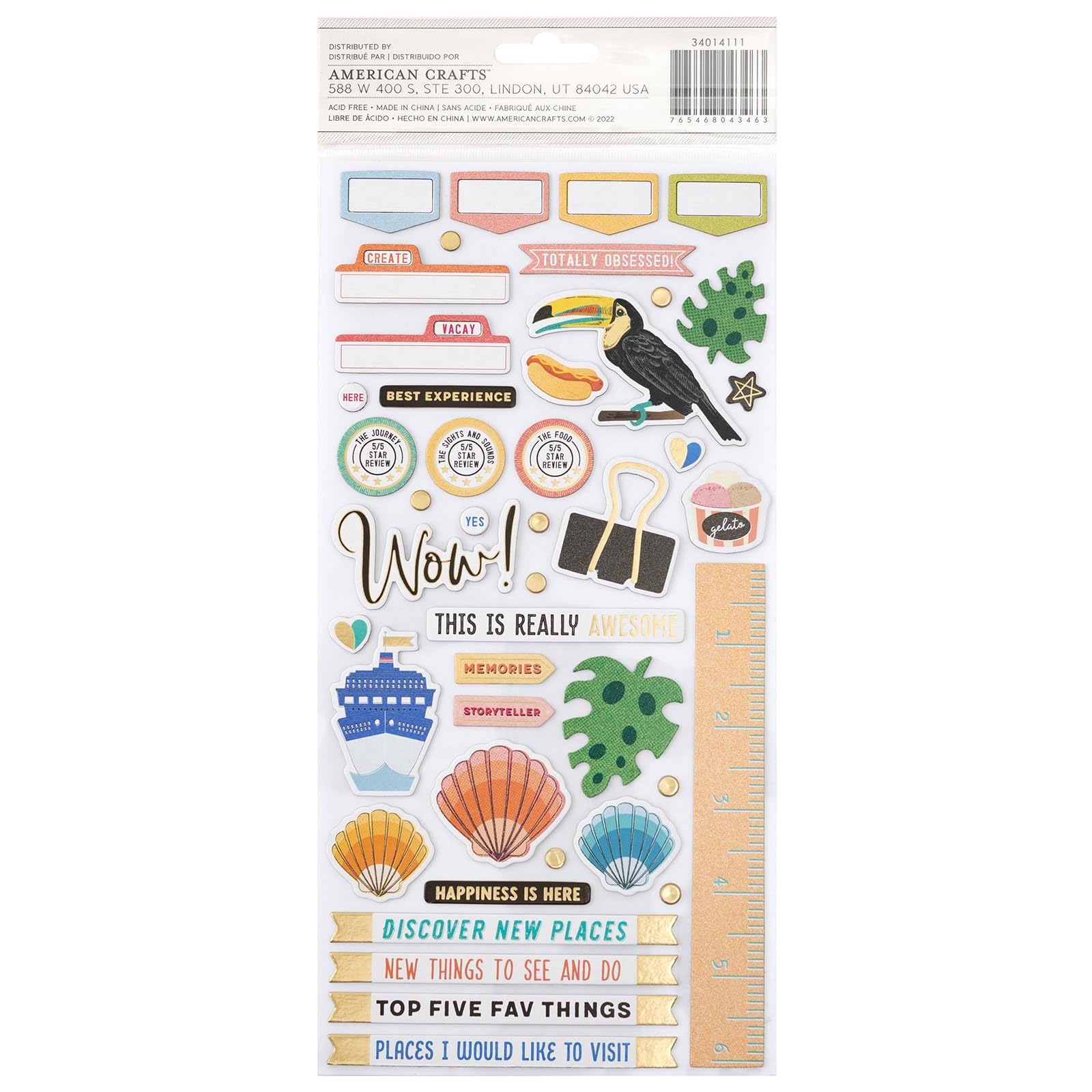 Vicki Boutin Where To Next Thickers Stickers 88/Pkg-Happy Life Phrase/Chipboard