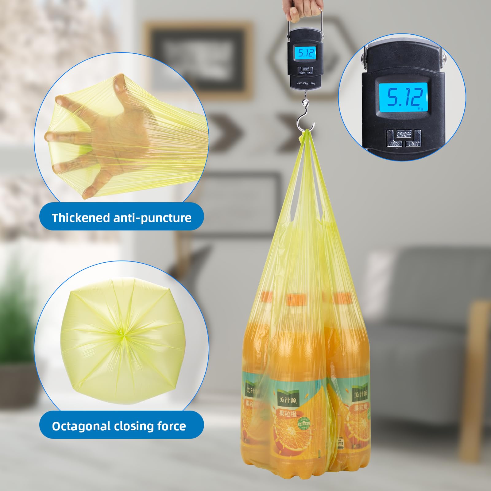 Bolsas de basura pequeñas para cocina, baño, 4 galones, varios colores, con asa, para coche, tamaño mediano, para exteriores, patio, oficina, patio, ecológica, 200 unidades, plástico fuerte Acqkunlo