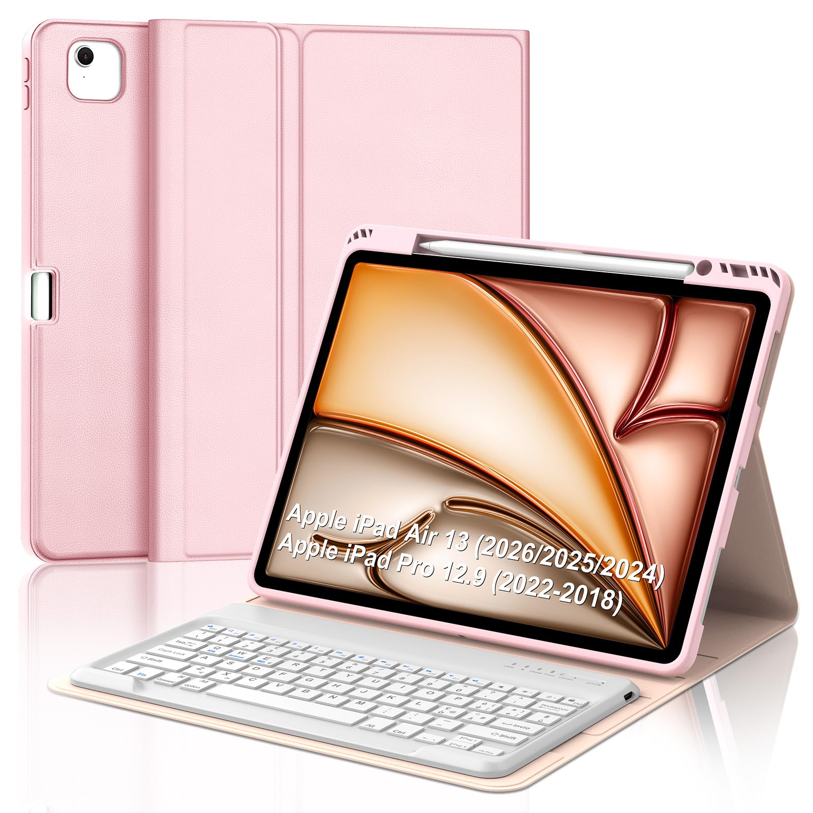 Per iPad Air 13 M4 2026/M3 2025/M2 2024 e iPad Pro 12.9 2028-2022 Tastiera | Tastiera Bluetooth Rimovibile e Custodia Morbida TPU per Ufficio/Studio/Scrittura, Keyboard Wireless Portatile, Rosa