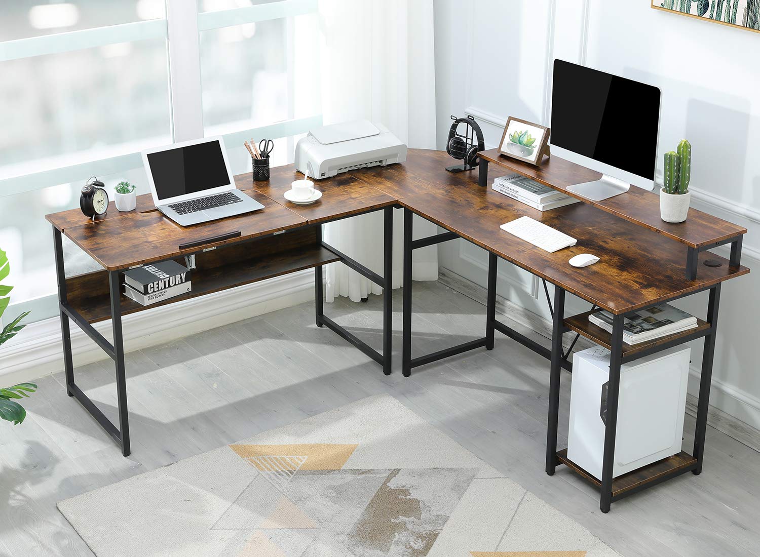 Sedeta L Shaped Desk, 70.9 inches Corner Computer Desk with Monitor