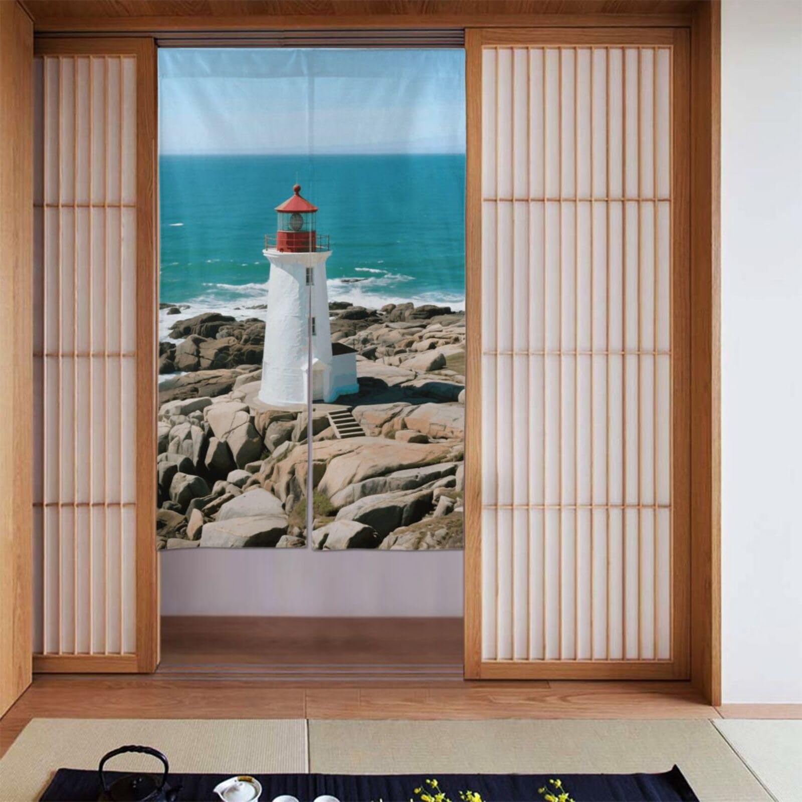 FekiLoot Lighthouse Door Curtain for Doorway Privac,Personalized Blackout Kitchen Curtains Window Treatment 2 Panel Door Curtain Tapestry Hanging Room Divider Home Decor 34"X 56"