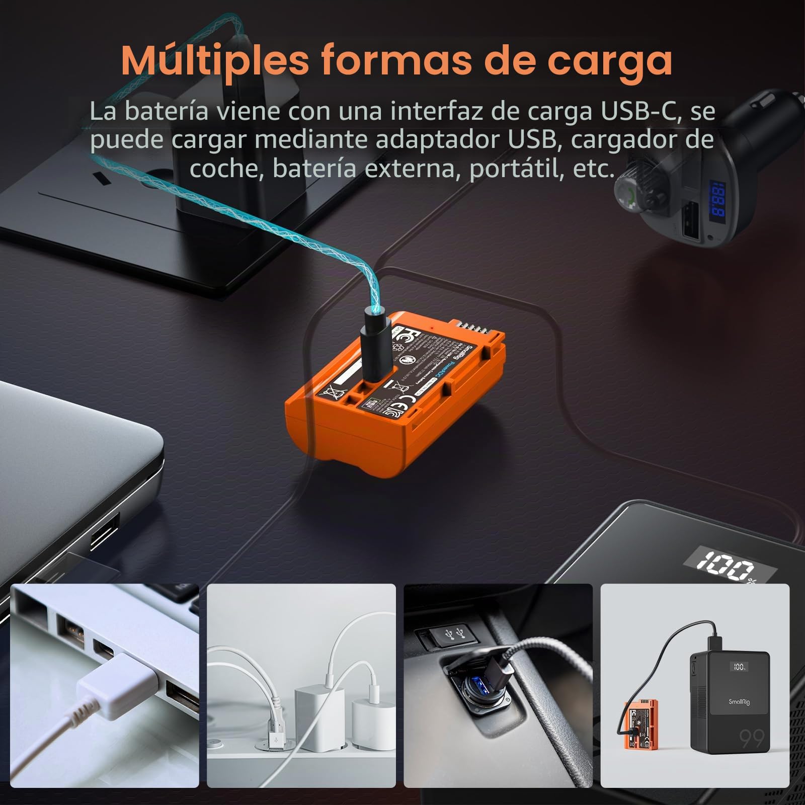 SMALLRIG Batería Compatible con EN-EL15C de 2400 mAh con Puerto USB-C para Nikon Cámara Z6 III, Zf, Z8, para Nikon Z7, Z6, Z7 II, Z6 II, Z5, D850, D810, D810A, D780, D750, D610, D500, Naranja – 4966