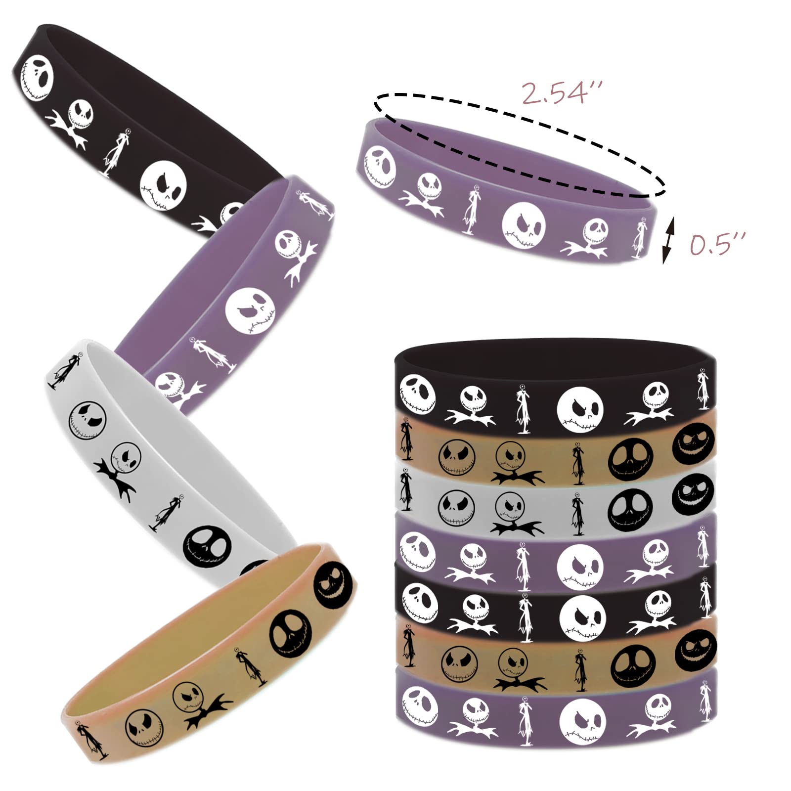 CupaPlay 24 PCS Halloween Christmas Party Favors Rubber Bracelets - Halloween Trick or Tread Skeleton Demon Party Supplies Goodie Bag Stuffers Fillers Silicone Wristbands