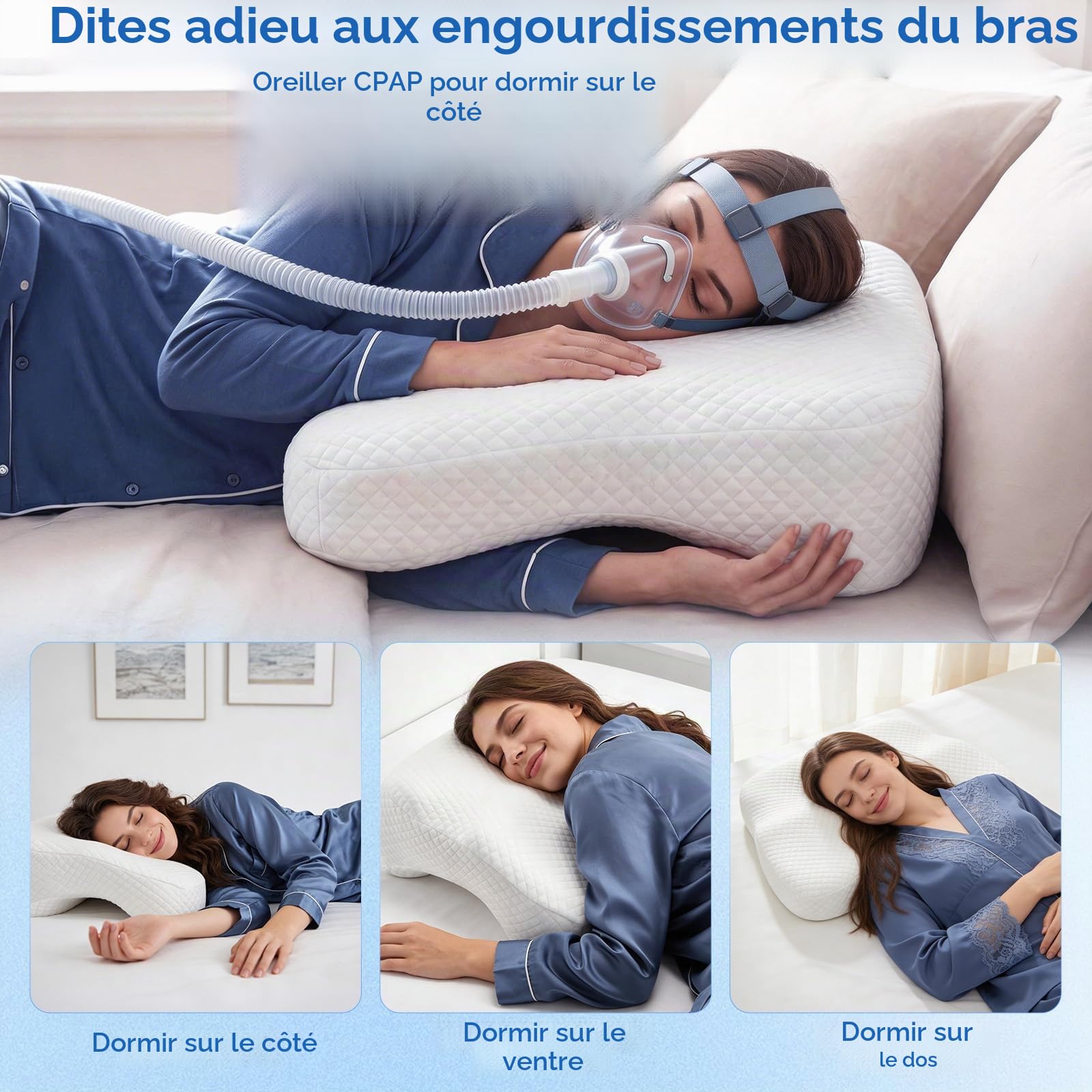 Oreiller Ergonomique Cervical pour Dormeurs sur le Côté, le Dos, Oreiller de Positionnement Latéral avec Trou, Coussin Memoire Forme pour Cou et Épaules, Oreiller Memoire Forme Coussin de Lecture