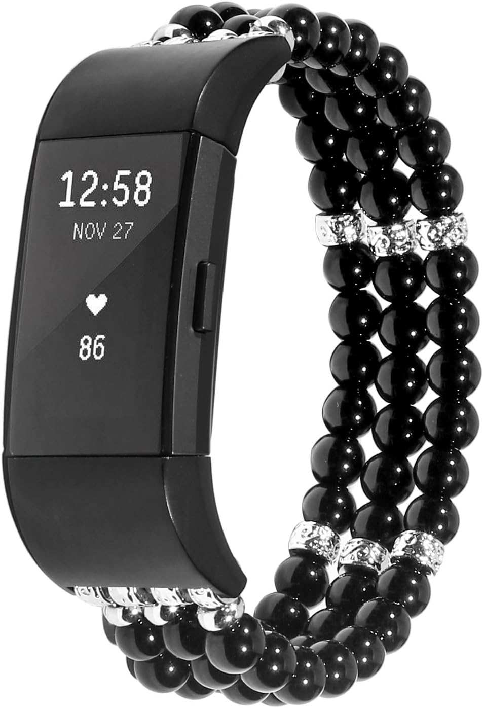 IMYMAX for Fitbit Charge 2 Bands Bracelet Women Replacement Dressy Artificial Pearl Elastic Handmade Bracele/Wrist Band for Fitbit Charge 2 Smart Watch (Pearl Black)