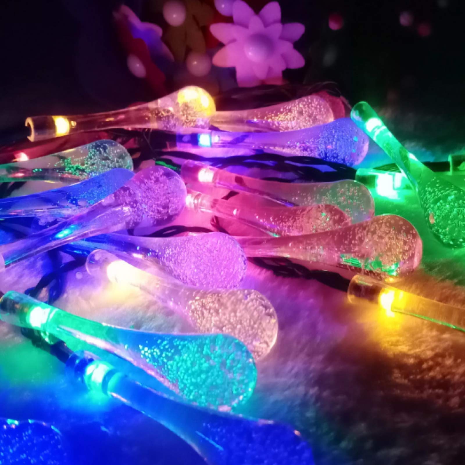 Łańcuch świetlny LED, na zewnątrz, wewnątrz, wodoodporny, Boże Narodzenie, dziedziniec, ogród, dekoracja imprezowa, 50 diod LED (8 wzorów) solarna kropla wody łańcuch C