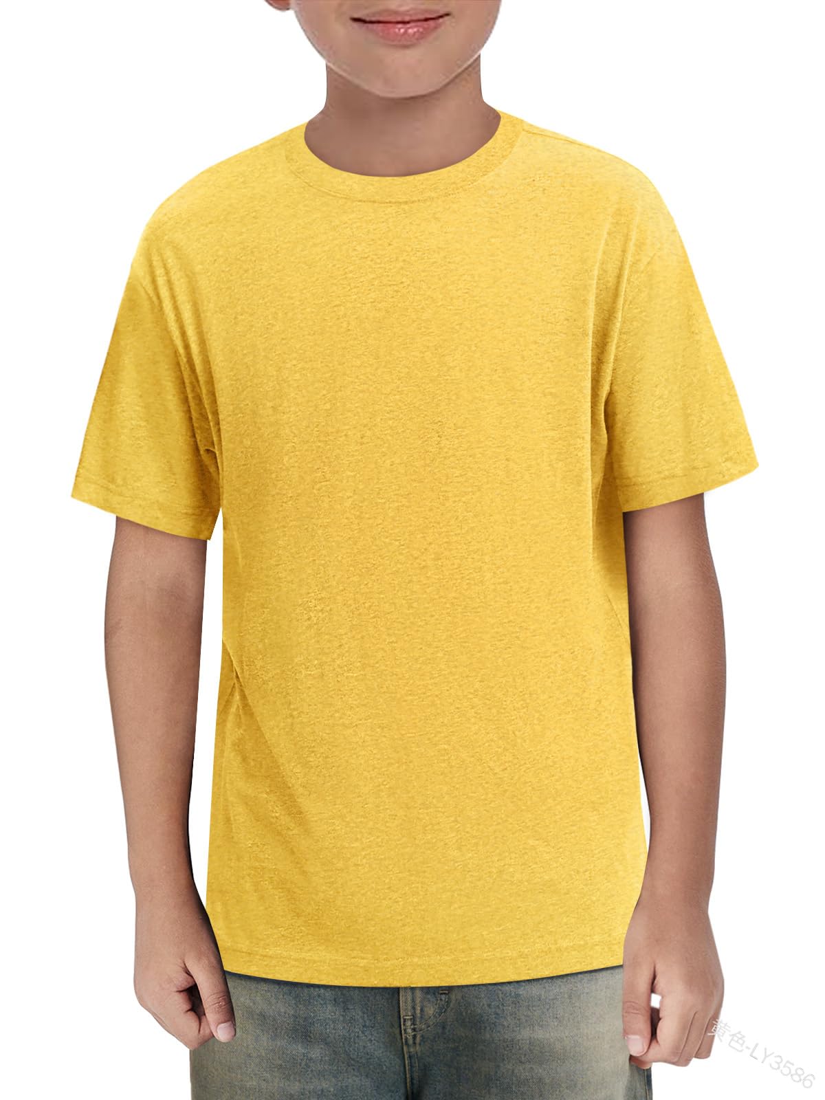 Haloumoning Camiseta de verano de manga corta para niños, cuello redondo, lisa, ligera, informal, deportiva, básica, 5-14 años — view 8