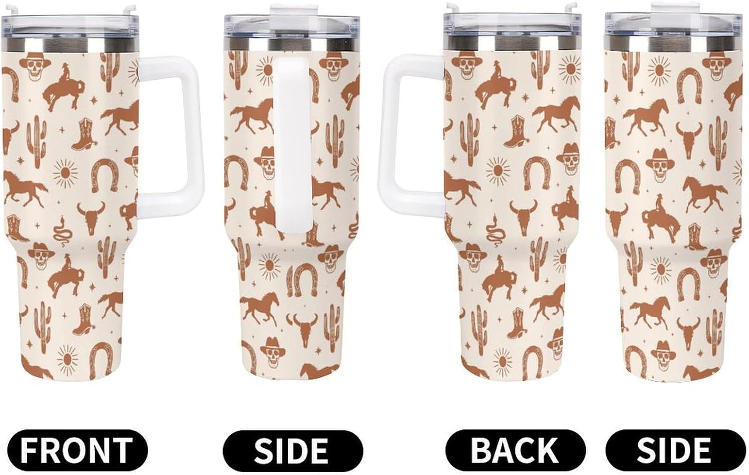 Western Tumbler 40 OZ Drinking Cup with Handle Flip Straw, Reusable Insulated Tumbler Mug Cup Stainless Steel, Western Gifts for Women & Men - Image 7