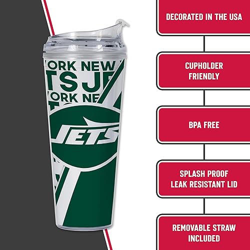 Miniatura 166 de Rico Industries NFL Football - Vaso de acrílico de 24 onzas con tapa con bisagras, vaso de doble pared con licencia oficial para fanáticos de la NFL