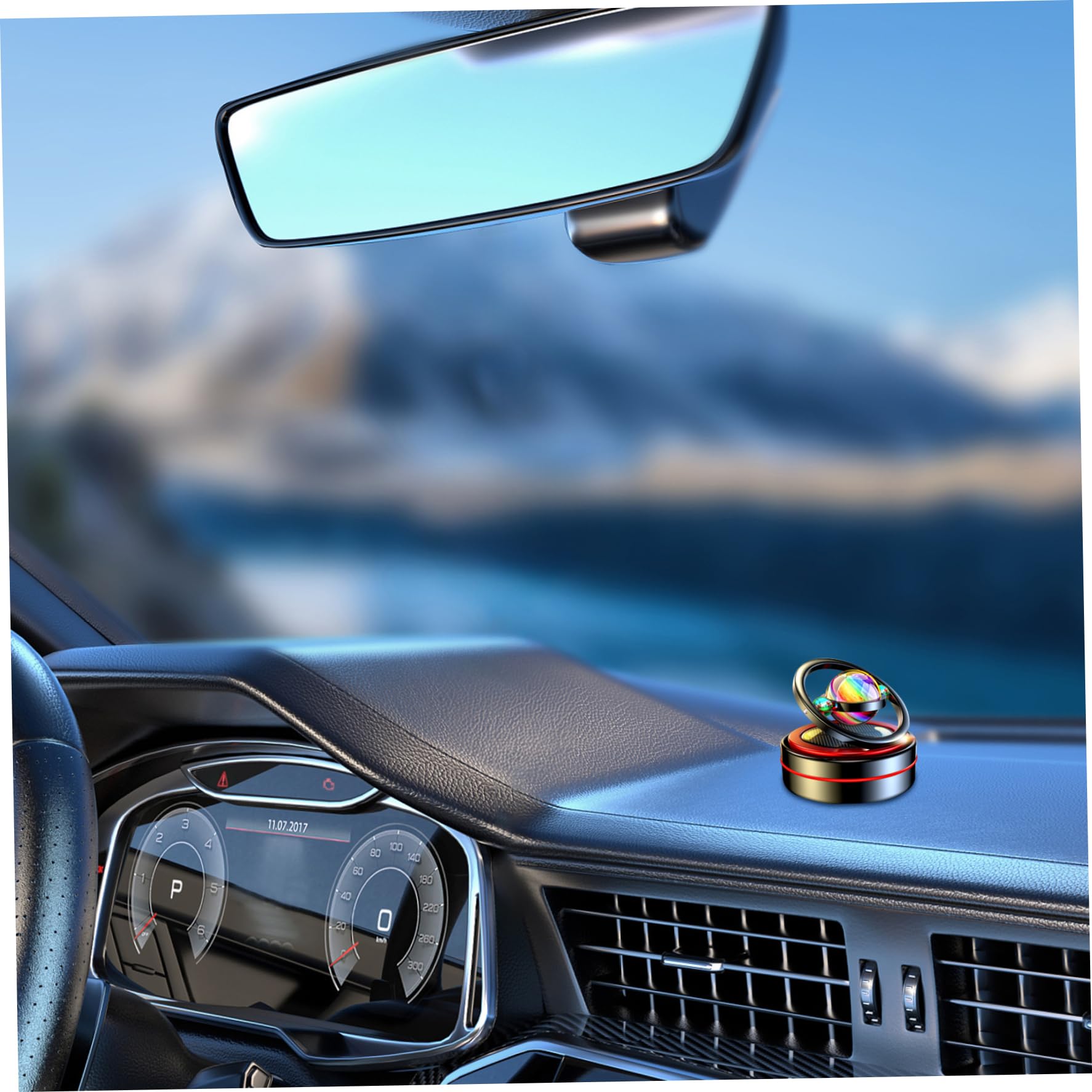 Aromaterapia Solare Rotante|Diffusore Solare per Aromaterapia per Auto Ornamenti per Cruscotto con 6 Tablet Aroma per Auto Veicolo Home Office Donna Uomo Nero