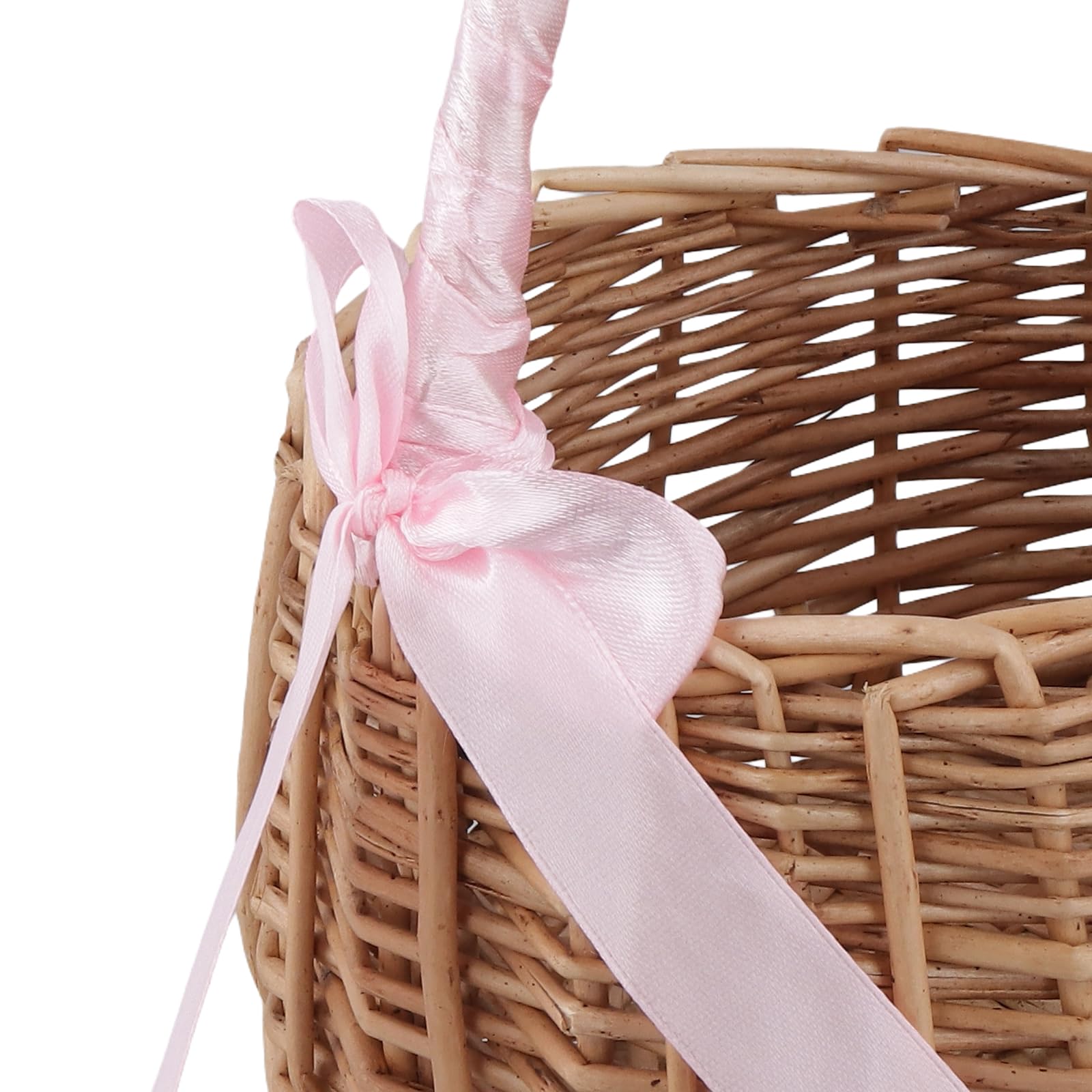 SINJEUN 2 Stück Blumenkorb Hochzeit mit Rosa Schleife, 19 x 15cm Handgeflochtener Blumenmädchen Korb, Klein Blumenkörbchen Blumenmädchen für Hochzeit und Deko