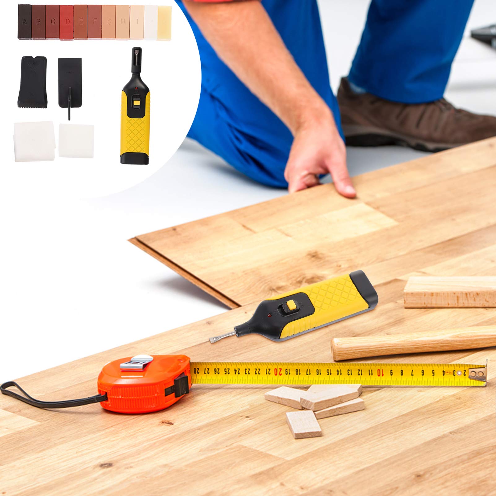Gatuida Kit di Riparazione per Pavimenti in 16 Pezzi, Accessori per Riparare Fessure e Graffi, Plastico, Blocco Cera e Raschietto