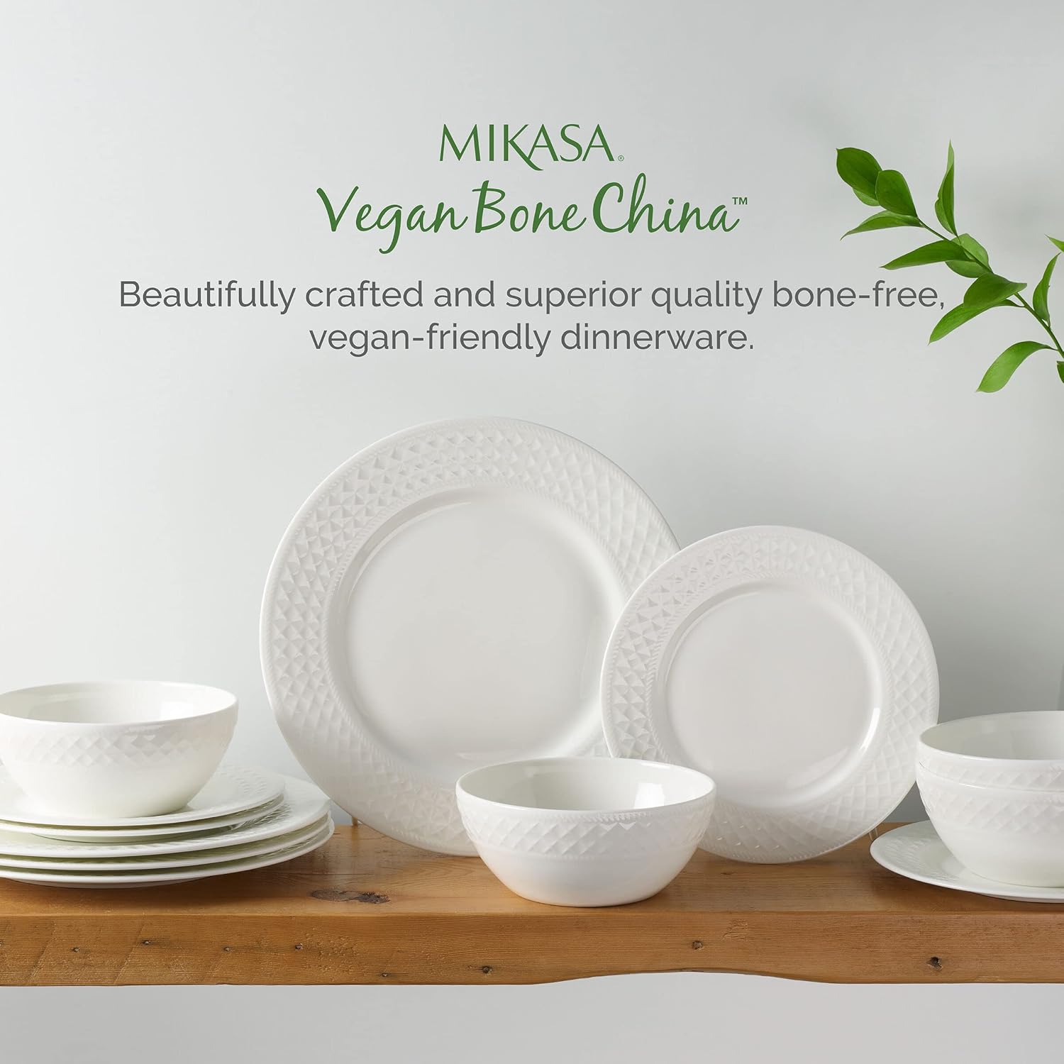 Mikasa Patterson Vegan Bone China Chip Resistant 12 Piece Dinnerware Set, Service for 4