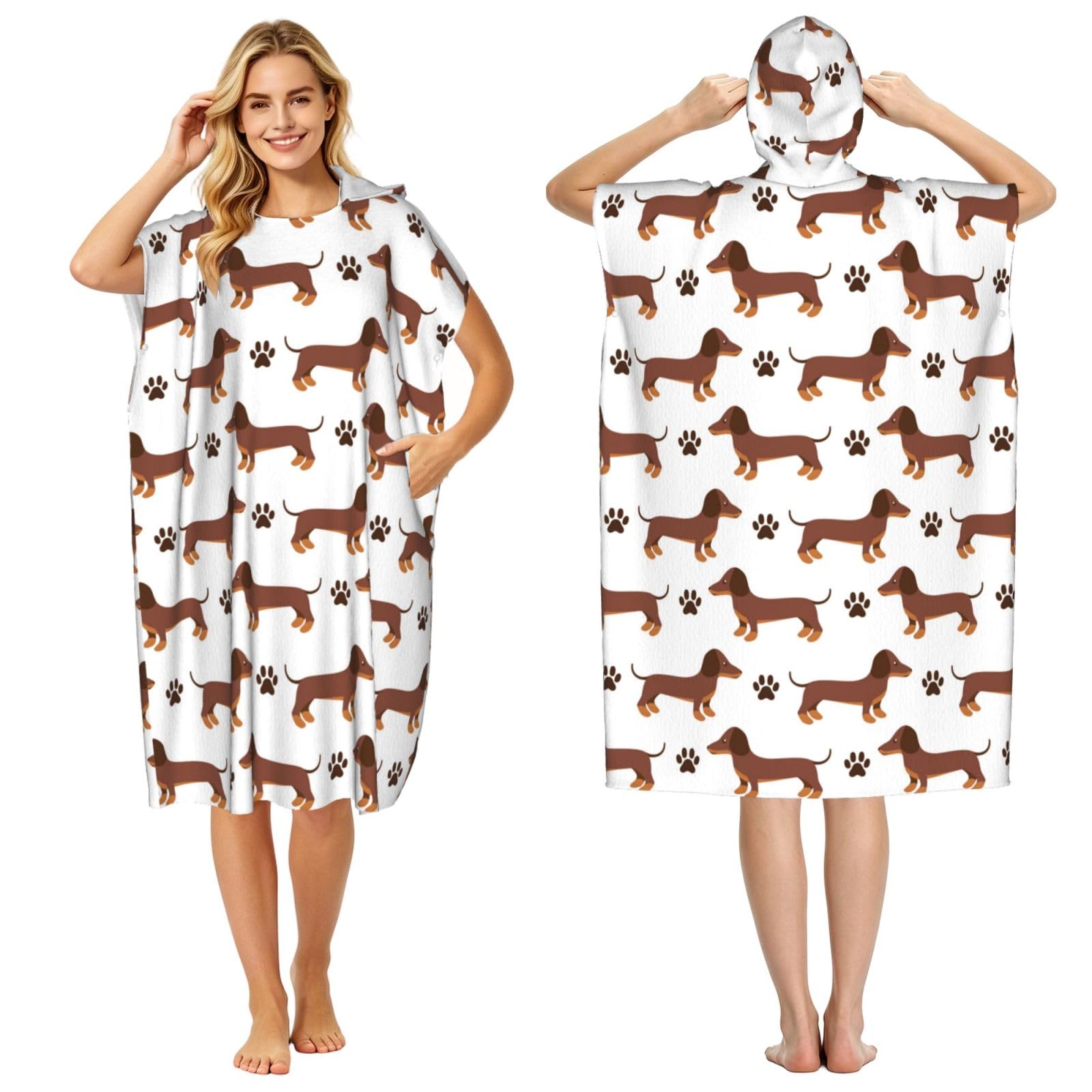 Poadnly Dachshund, Adult Hooded Beach Towel 90 x 110 cm,Changing Bath Robe, Surf Poncho Towel For Women Men