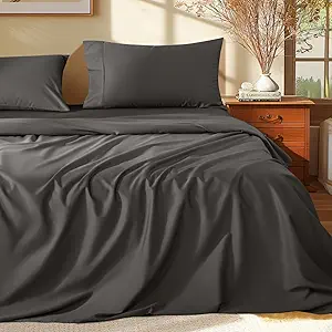 Shilucheng 100% Egyptian Cotton Sheets Set - 1000 Thread Count,Luxury Cotton Bed Sheets,Breathable & Cooling Bedding and Pillow Cases, 16 Inch Deep Pocket - 4 Piece (California King, Dark Grey)