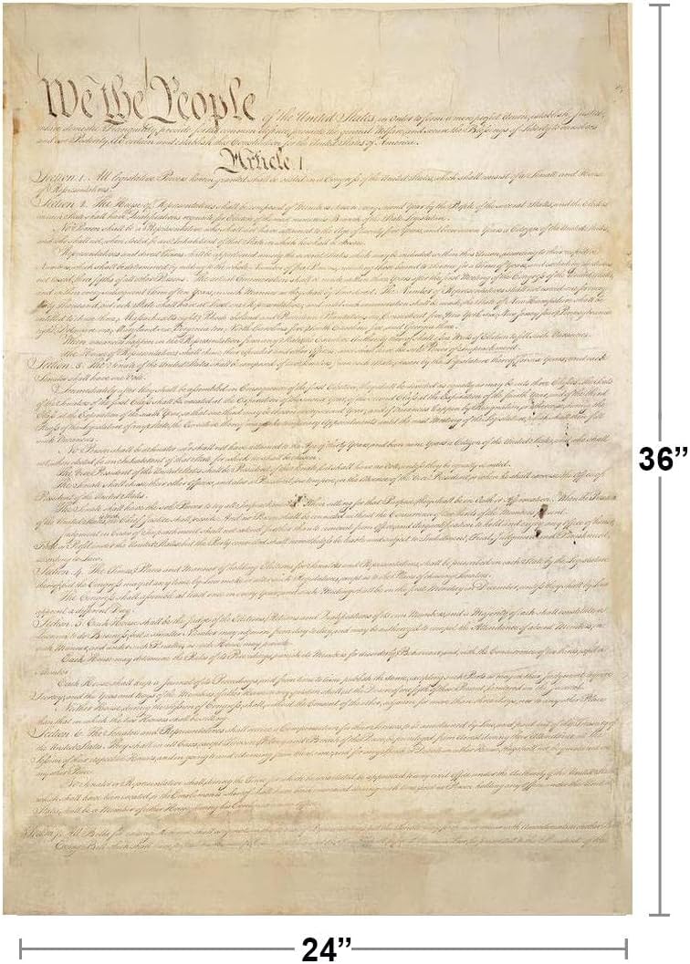 Constitution of The United States America Historical Document Reproduction Replica Copy US History Classroom Teacher Educational American Government Cool Wall Art Print Poster 24x36