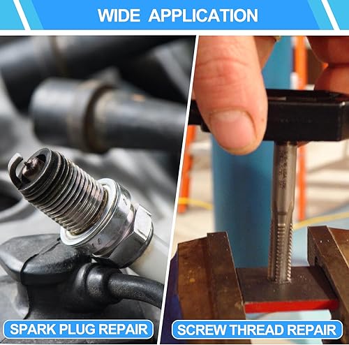 Miniatura 7 de Kit de reparación de roscas de bujía, 28 piezas, 4 tamaños, grifo de acero de alta velocidad e inserto de 5 tamaños, juego de herramientas de