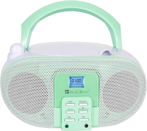 SingingWood GC01 Macarons Series Reproductor de CD portátil Boombox con radio AM FM estéreo para niños, reproductor de CD para niños, pantalla LCD,