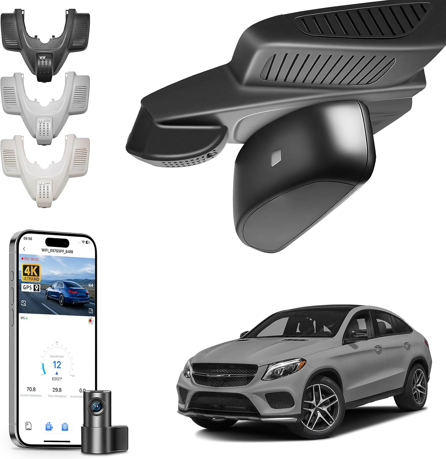 Mangoal Front 4k & Rear 1080p Dash Cam for Mercedes-Benz GLE(W166/C292) 2016-2019 & GLS(X166) 2017-2019(Model B Black), 4MATIC, OEM Look, Loop Recording, UHD 2160P Video, App & WiFi, 128GB Card, GPS