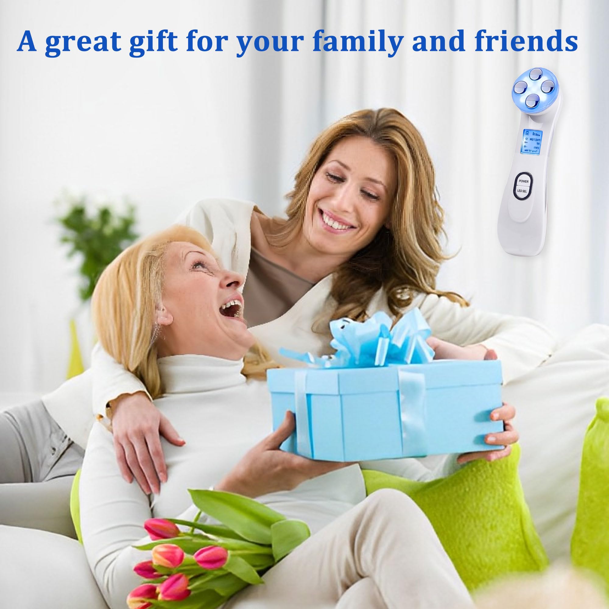 Facial Aparato Radiofrecuencia, Aparato Facial Ultrasonido, Frío Calor Roja y Azul para Antiarrugas, Limpieza Profunda, Rejuvenecimiento, Anti-envejecimiento, Anti-acné, Cuidado Facial