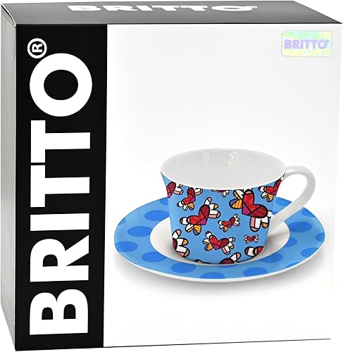 Miniatura 4 de Britto Romero Bone - Taza de café y té de porcelana con platillo, 6.7 onzas, Love Is In The Air