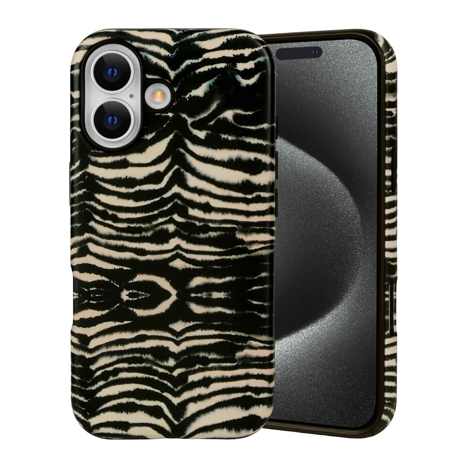 for iPhone 16 Cute Zebra Double-Layer Case Retro Cool Animal Print Design,Soft Shockproof Protective,Aesthetic Fashion Cover,for Women Men Girls,Black Zebra Stripe