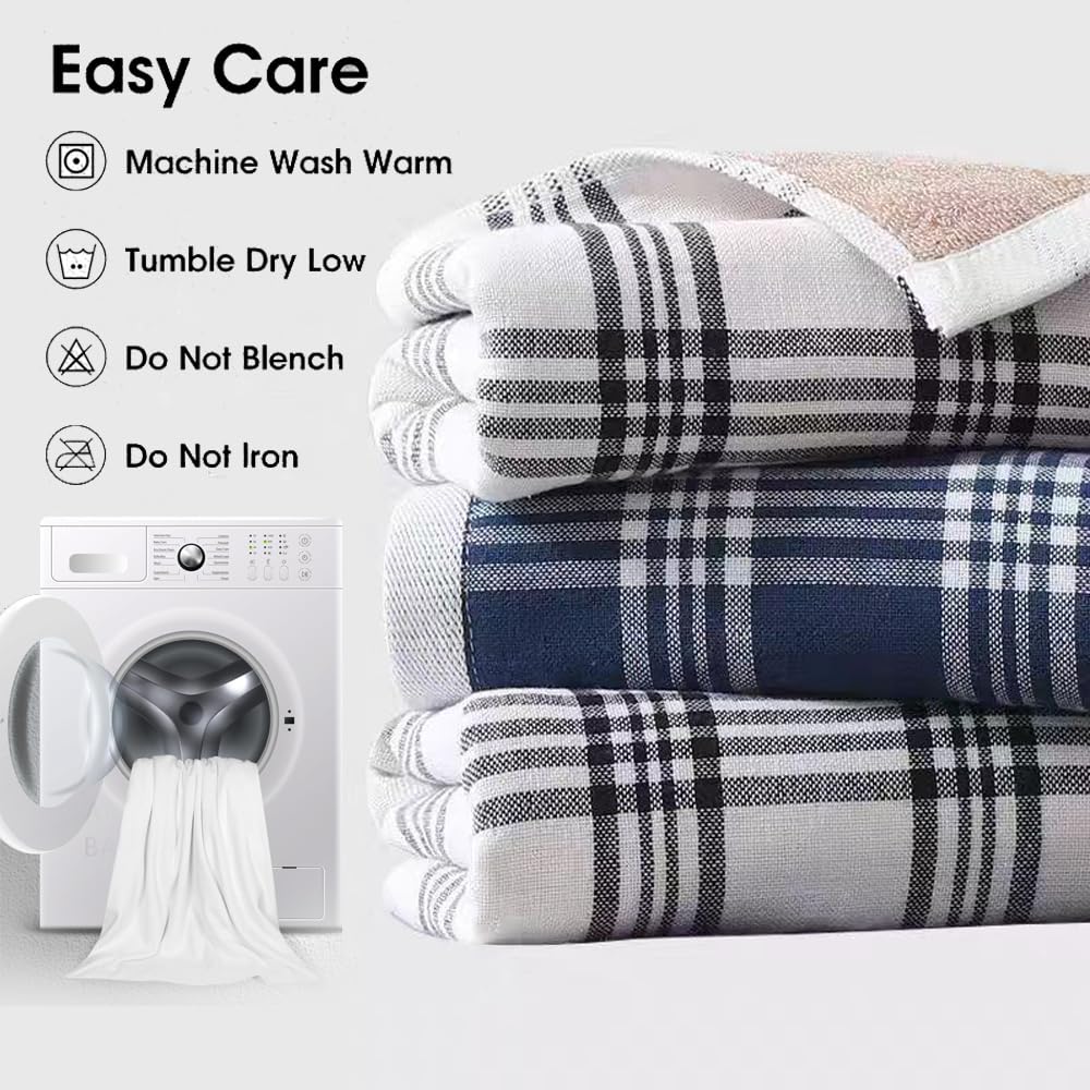 Paños de Cocina Algodón 34 x 34 cm Trapos Cocina 100% Algodon Juego de 6 Kitchen Towels Súper Absorbentes Trapos Azules a Cuadros Textiles de Cocina para Secar