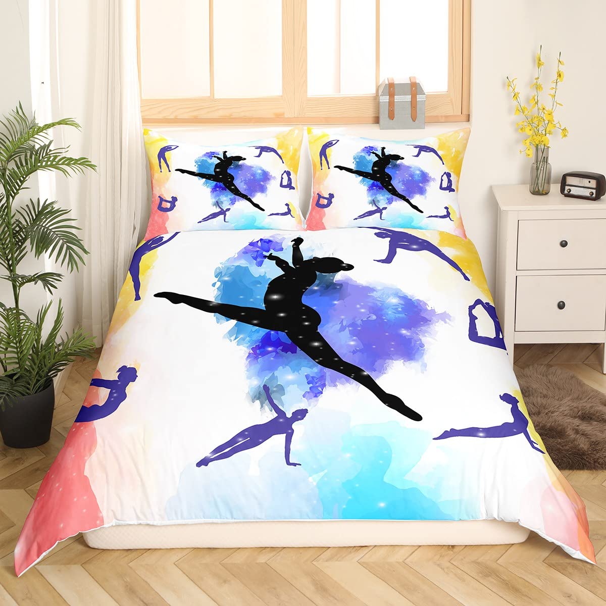 Housse de couette 135 x 200 cm gymnastique enfant et ado avec taie d'oreiller assortie