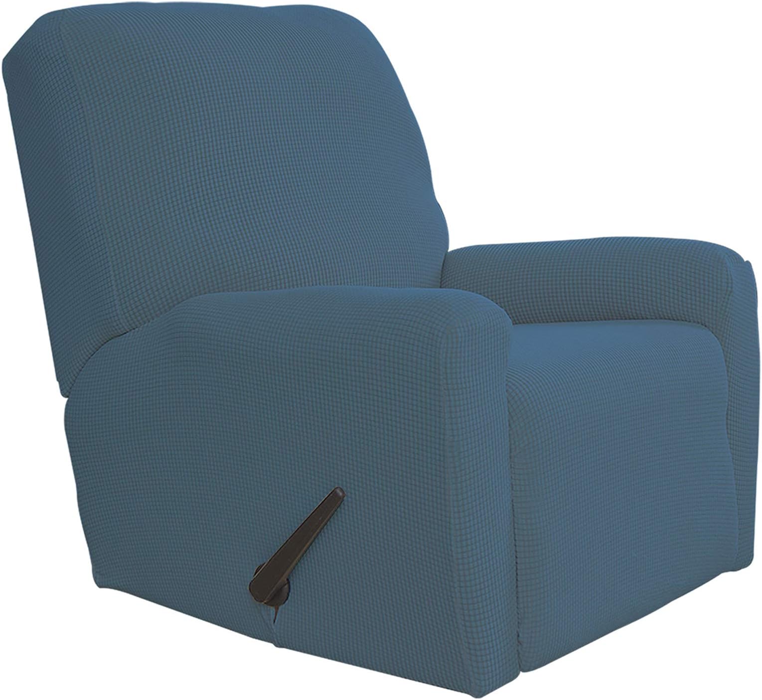 Easy-Going Recliner Stretch Sofa Slipcover Sofa Cover 4-Pieces Furniture Protector Couch Soft with Elastic Bottom,Polyester Spandex Jacquard Fabric Small Checks(Recliner,Bluestone)