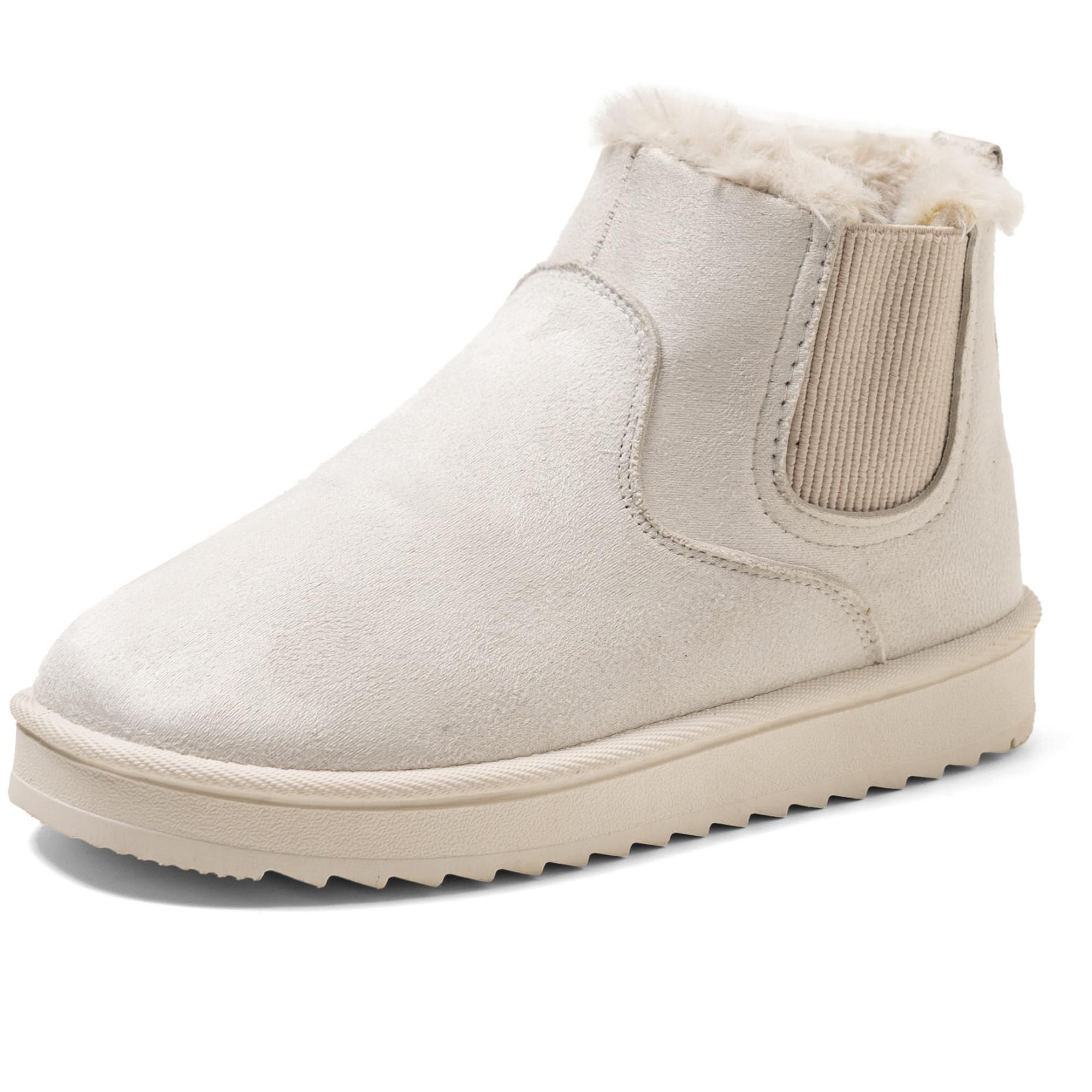 SYSWETEY Winter Snow Boots for women Suede Ankle Boots with Fur Lining Slip-on Winter Shoes Fuzzy Cozy Short