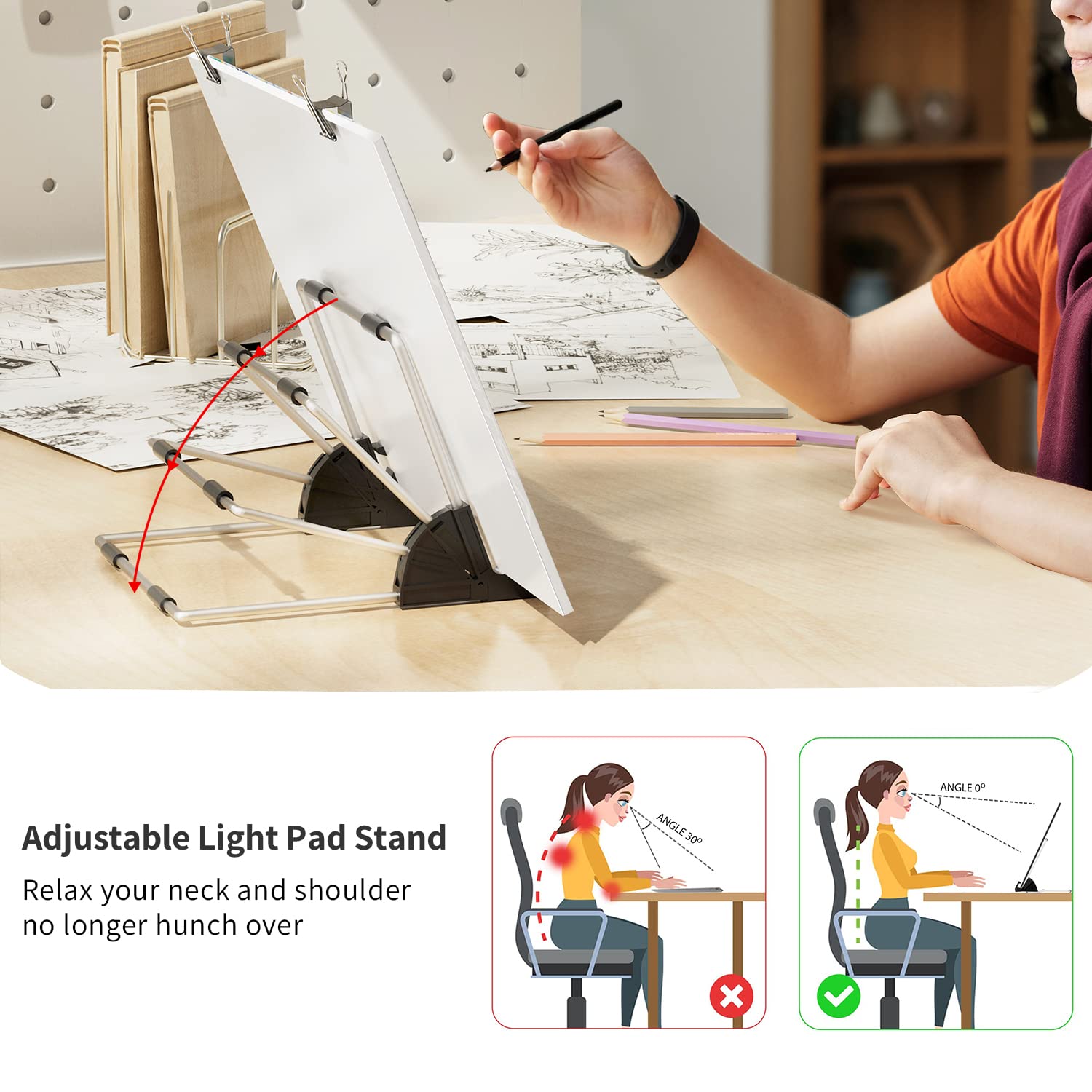 Tablette LED Lumineuse, A3 Tablette Lumineuse Dessin Ultra-mince Avec Luminosité Réglable 220V