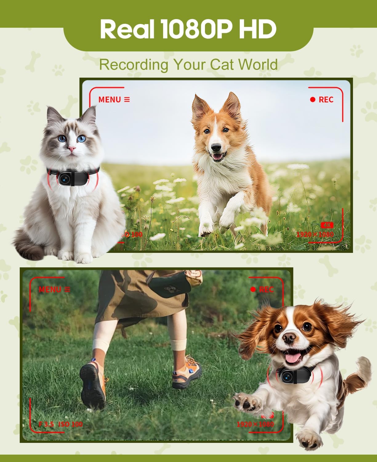 Cat Camera Collar with Video Recording,with 16G SD Card 1080p HD Mini Action Sport Cam,All Activities Pet Camera Stuff,Outdoor/Inoor Wireless Birthday Gift Black