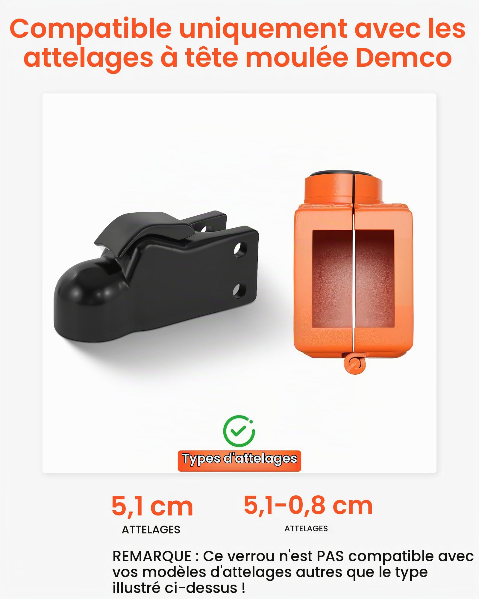 VEVOR Antivol Attelage Remorque Compatible avec Coupleurs à Tête Coulée Demco 50,6 mm 58,6 mm, Verrou Attelage Remorque Robuste avec 3 Clés, Verrouillage Sécurité pour Camping-cars, Remorques, Bateaux
