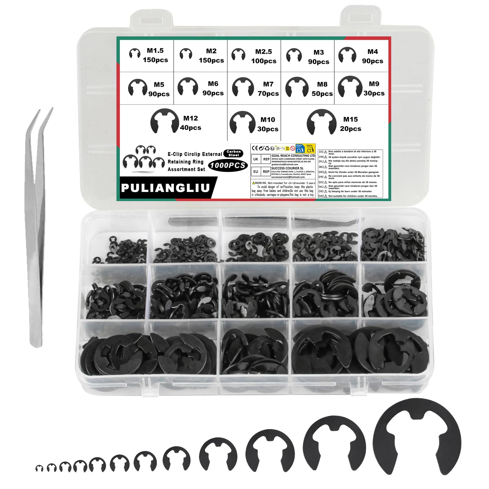 PULIANGLIU 1000 Pcs Circlips Kit for Circlip Pliers, 13 Sizes Snap Rings