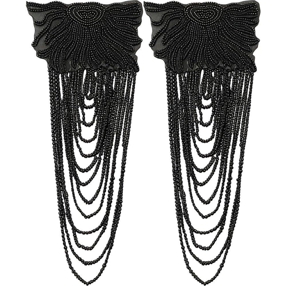 Sofezdo 2pcs Beaded Rhinestones Applique Embellishment Beads Epaulettes Shoulder Patches Sparkle Crystal Sewing Patch for Bodice