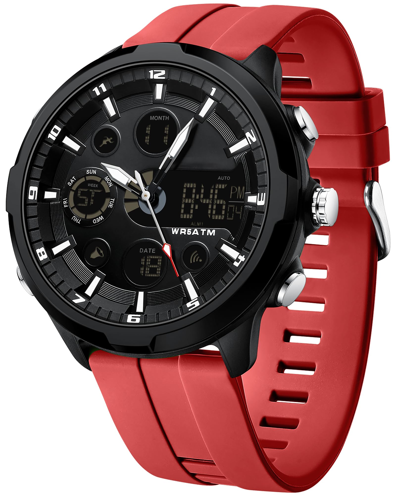 findtime Orologio sportivo digitale da uomo, impermeabile, sveglia, cronometro, snooze, luce notturna, avvisi orari, cinturino in silicone, orologio militare per palestra, nuoto, corsa, uso quotidiano