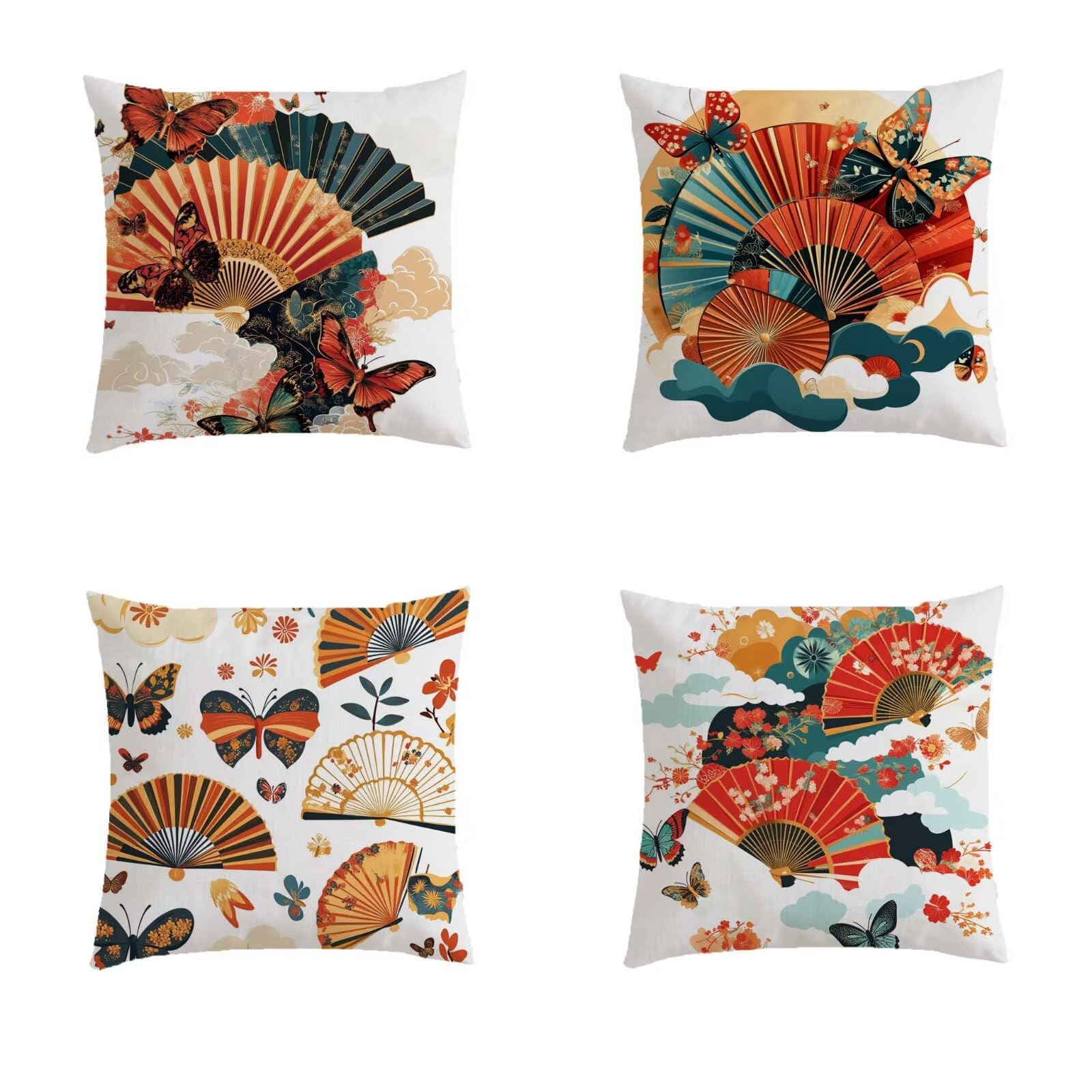 Housse de coussin 60x60cm orange brûlée lot de 4 papillon extérieur