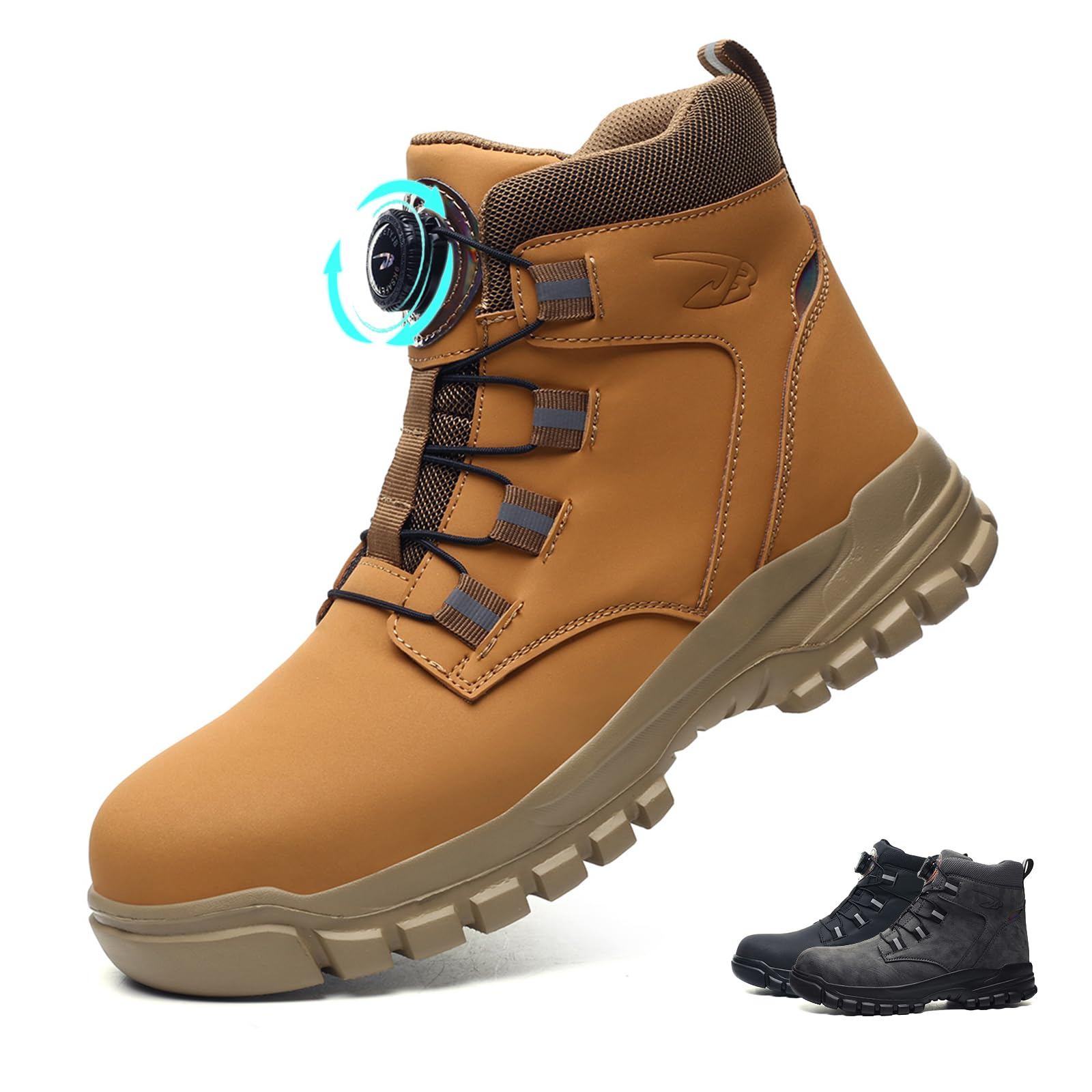 Buty ochronne Mężczyźni Kobiety Wodoodporne Wysokie Lekkie buty robocze ze stalowymi noskami antypoślizgowe buty robocze, Brązowy, 43 EU