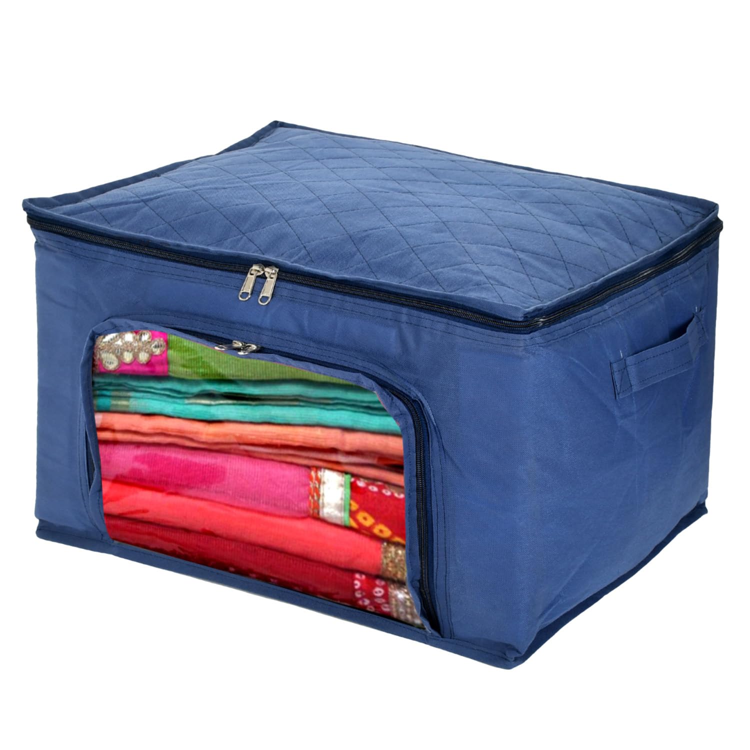 Kuber Industries Storage Bag | Non-Woven Zipper Closure Storage Bag | Clothes Organiser | Wardrobe Organizer with Transparent View | Blue