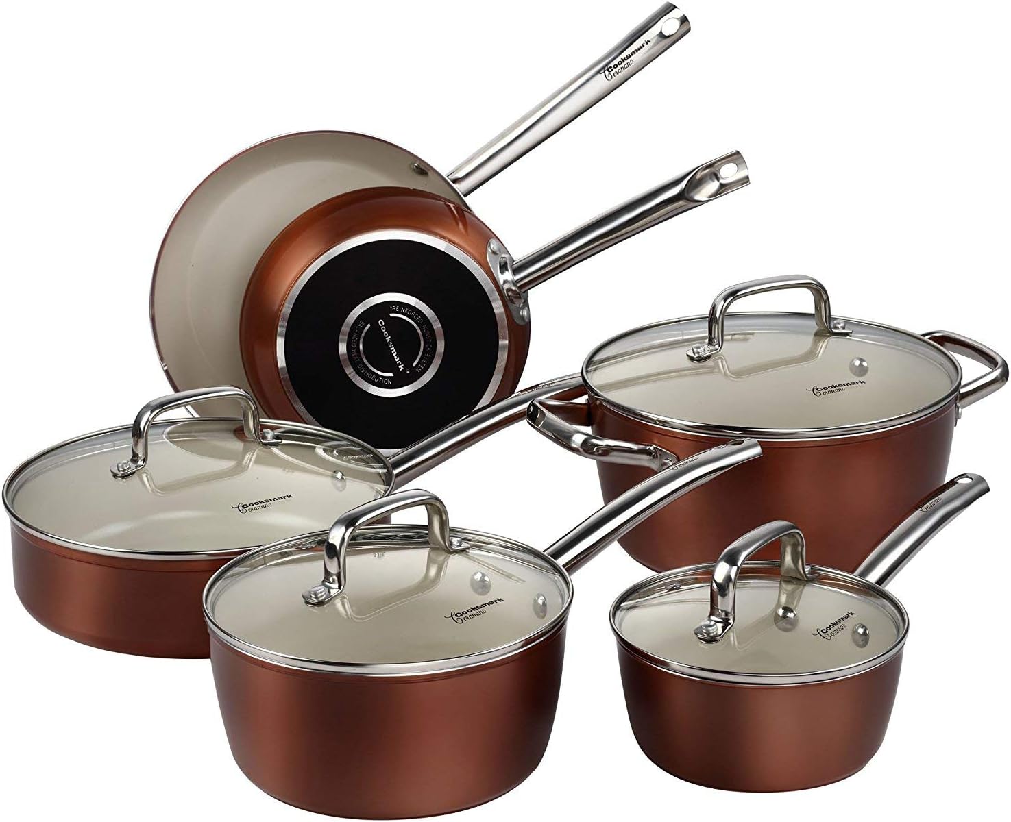 cooper pan Copper Pots and Pans, Ceramic Cookware Set Nonstick, Dishwasher Safe Oven Safe, 10 Piece