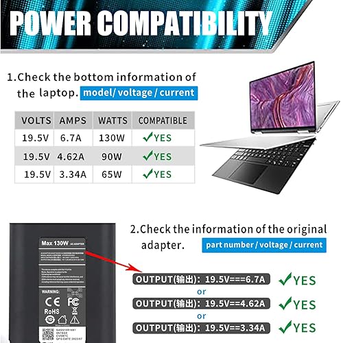 Miniatura 4 de Cargador USB C de 130 W compatible con Dell Precision 5570 5560 5550 5530 5760 5750 3560 Latitude 7410 7310 7210 9410 9510 9510 5420 5510 XPS 15