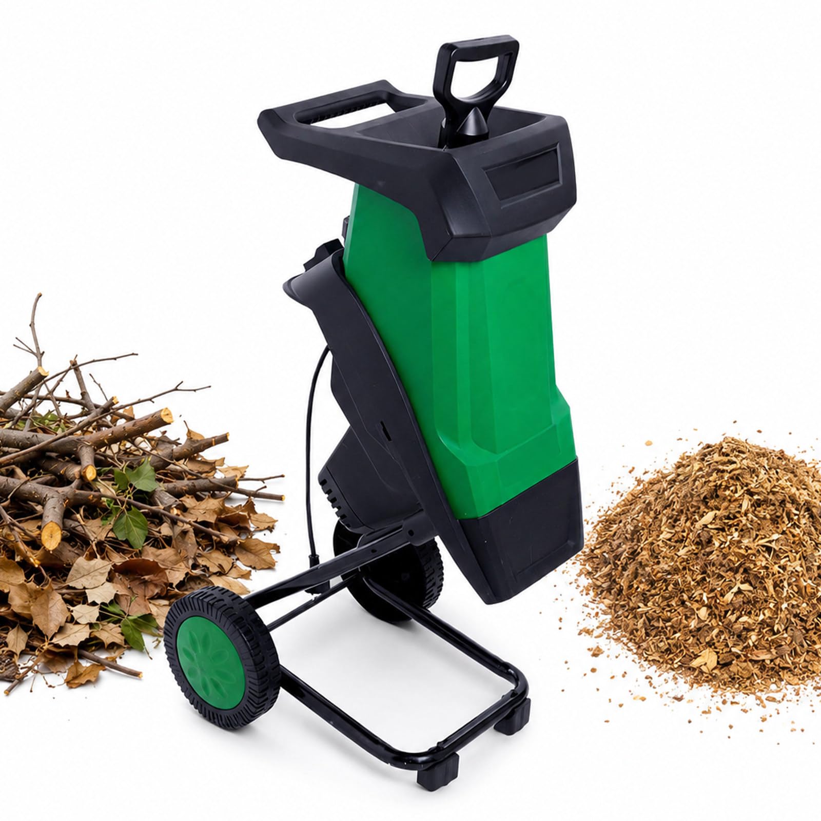 Biotrituradora Eléctrica de Jardín y Madera, Bolsa de Recolección 50 L, Potente Trituradora de Hojas, Capacidad de Corte 40 mm, Motor 4500 RPM, para Hojas, Ramas, Restos y Residuos