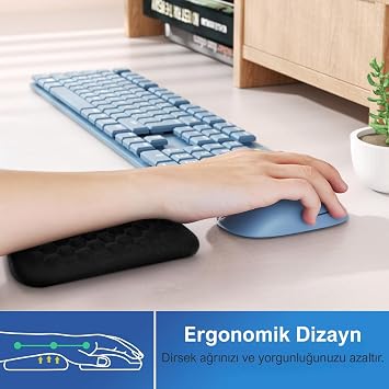 Klasse Gaming Klavye ve Mouse Bilek Destek Seti, ErgoPad, Kaymaz Tabanlı, Nefes Alan Kumaş, Ağrı Önleyici (Dirsek Desteği)