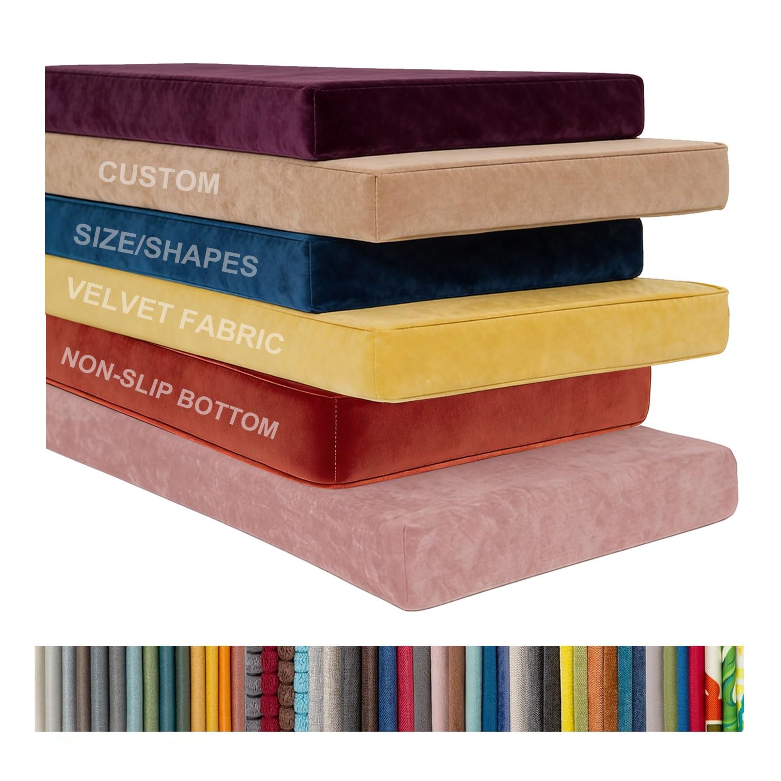 Custom Bench Cushion, Window Seat Cushion, High Resilience Foam Replacement Cushions for Indoor Outdoor Furniture, Living Room, Kitchen, Patio, Garden, Bench Seat Cushion(Velvet fabric,Thick 5cm)