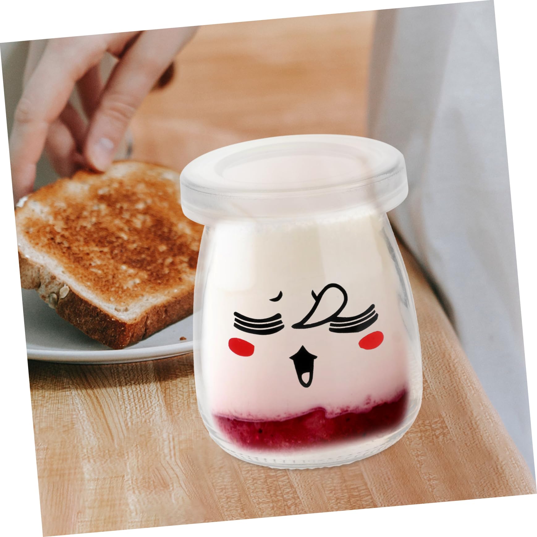 NOLITOY 6 Stück Puddingflaschen mit Deckel Luftdichte Dessert und Joghurtgläser Große Öffnung für Marmelade Joghurt Kuchenaufbewahrung Spülmaschinenfest Zufälliges Design