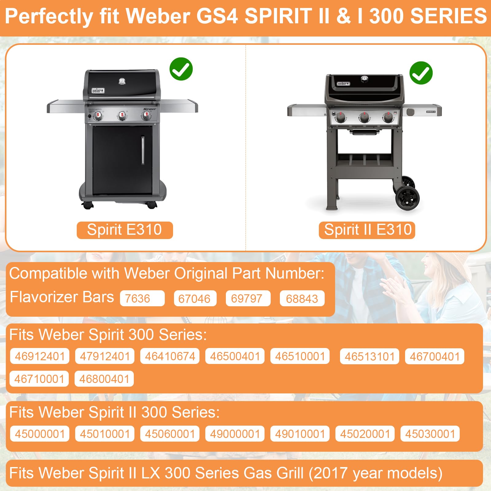 PETKAO Flavorizer Bars Für Weber Spirit & Spirit II – Porzellanemaillierter Ersatz (5er Pack, 7636)