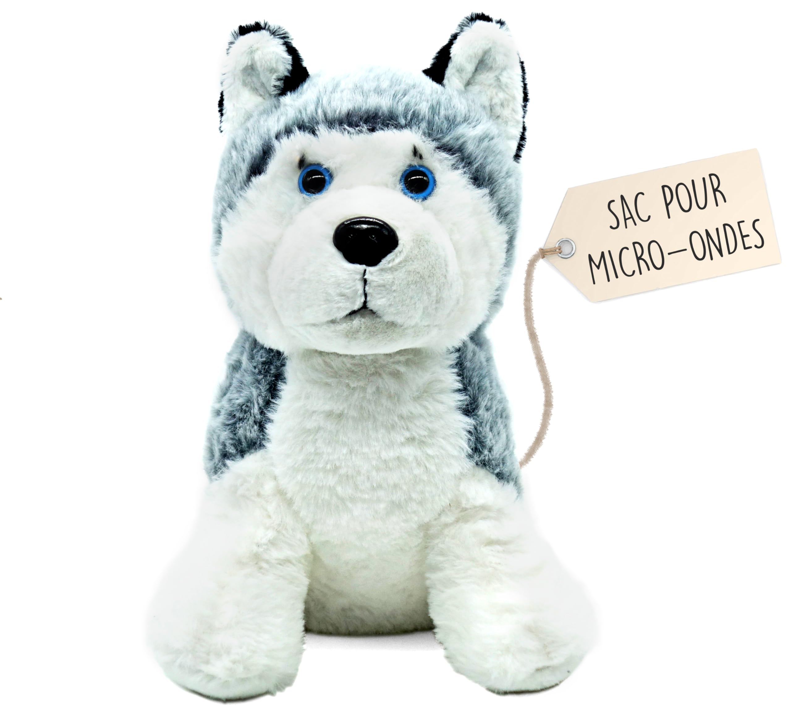 Bouillotte Micro-Onde Peluche (23 cm) - Doux et Chaud, Idéal pour Soulager les Coliques chez les Bébés - Husky en Peluche à Câliner et à Embrasser - Bouillotte Doudou - Sachet de Graines Amovible
